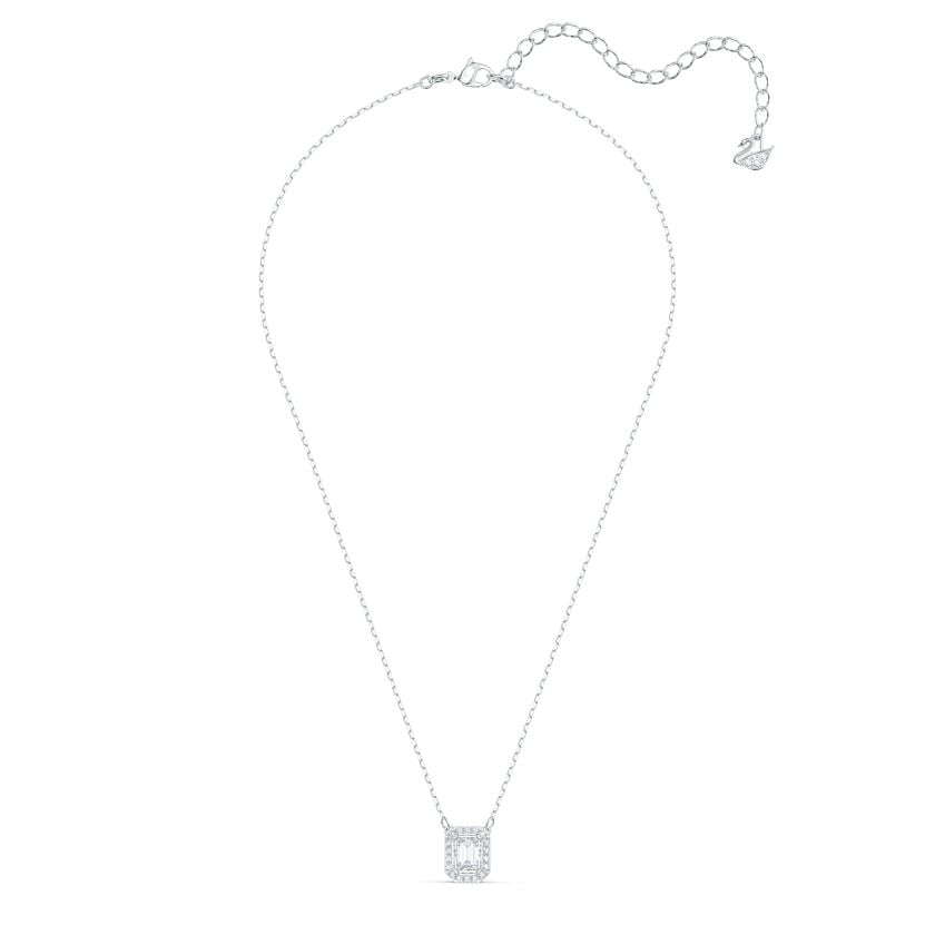 Millenia necklace, Square Swarovski zirconia, White, Rhodium plated